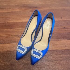 Stella Luna Blue Satin Crystal Buckle Pointed Toe Pumps 10cm Heel 37 Wedding